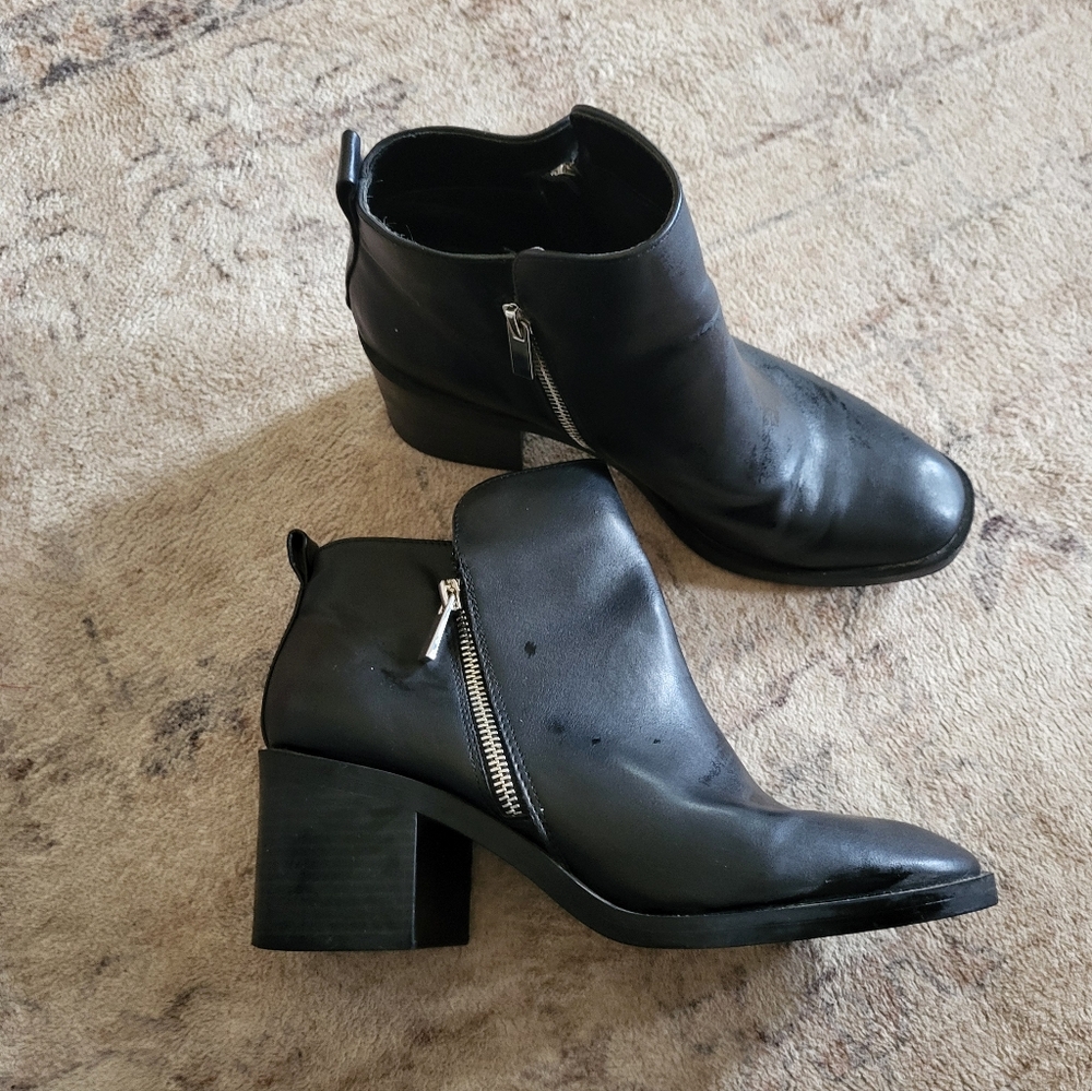 Salinas Black Leather Ankle Booties Shoes